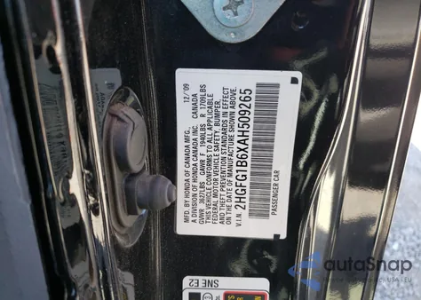 2010 Honda Civic Lx from USA, damaged, VIN 509265